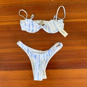 Glassons Blue and White Tie Dyed Bikini Top and Bottom